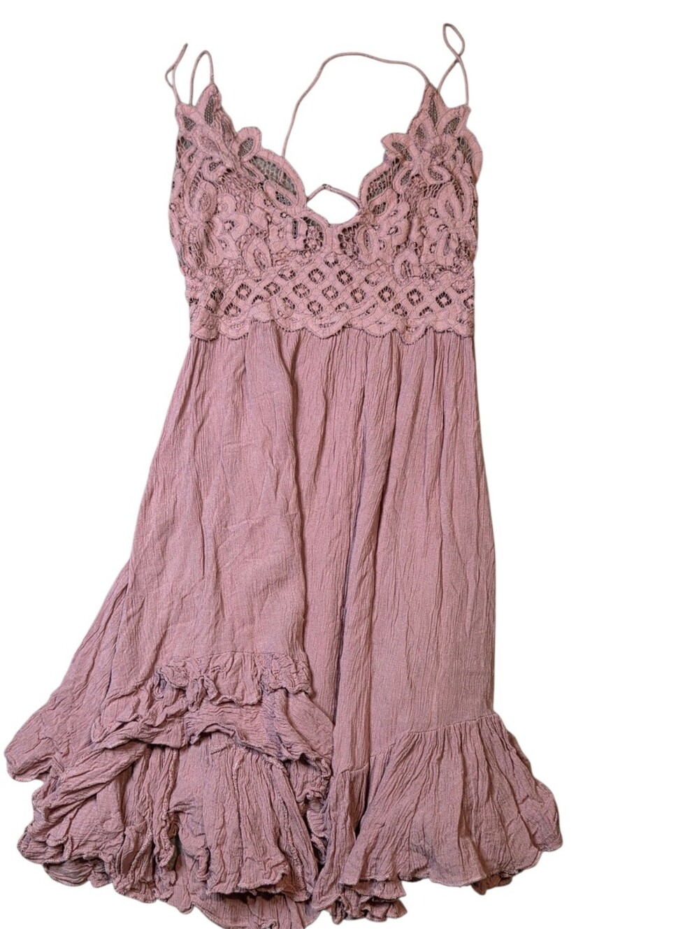 Free People Adella Slip Dress Lace Sleeveless Flowy Rose Pink Bohemian Women M